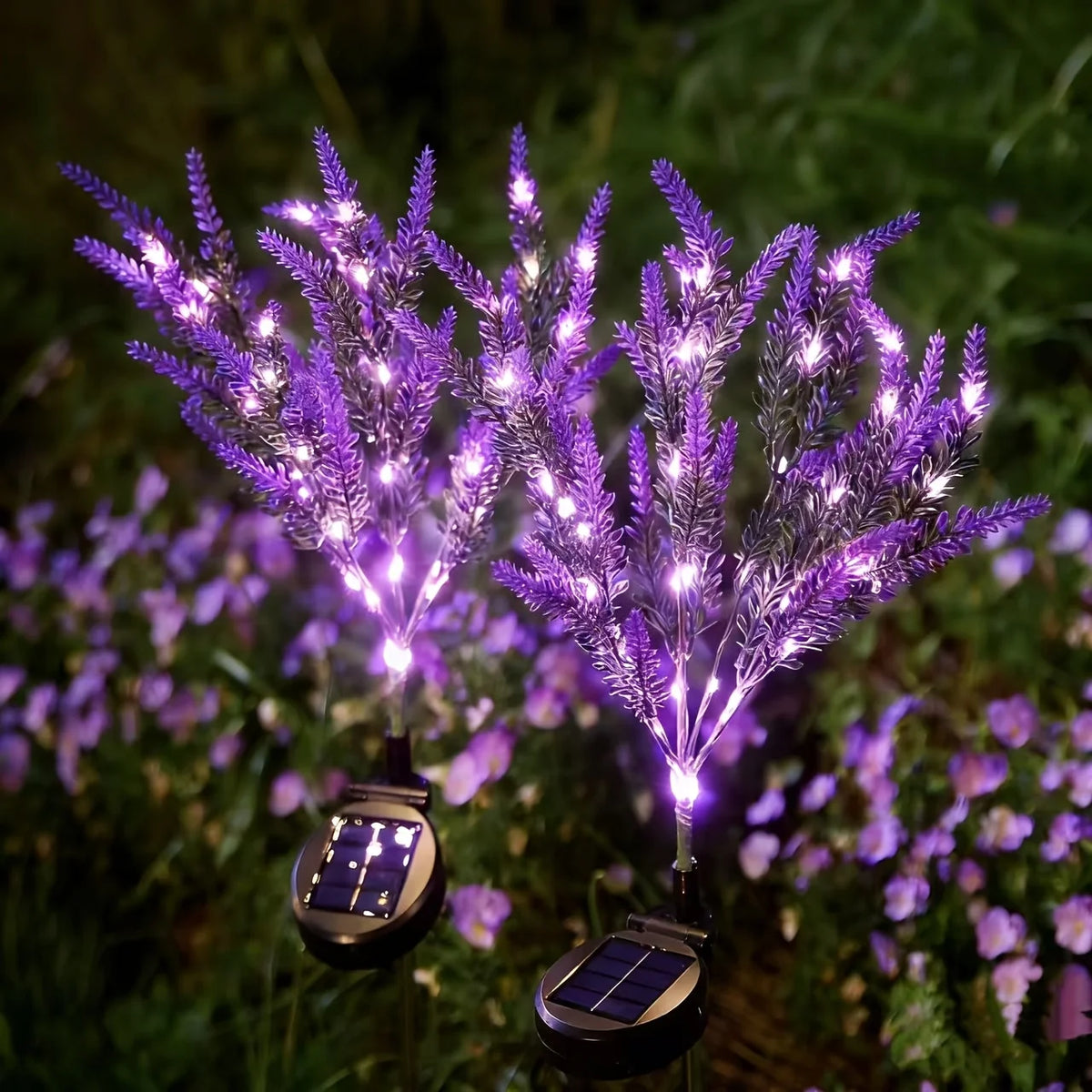 décoration extérieure jardin fleurs lavande led violet feuilles métal solaire ip65 nocturne festive