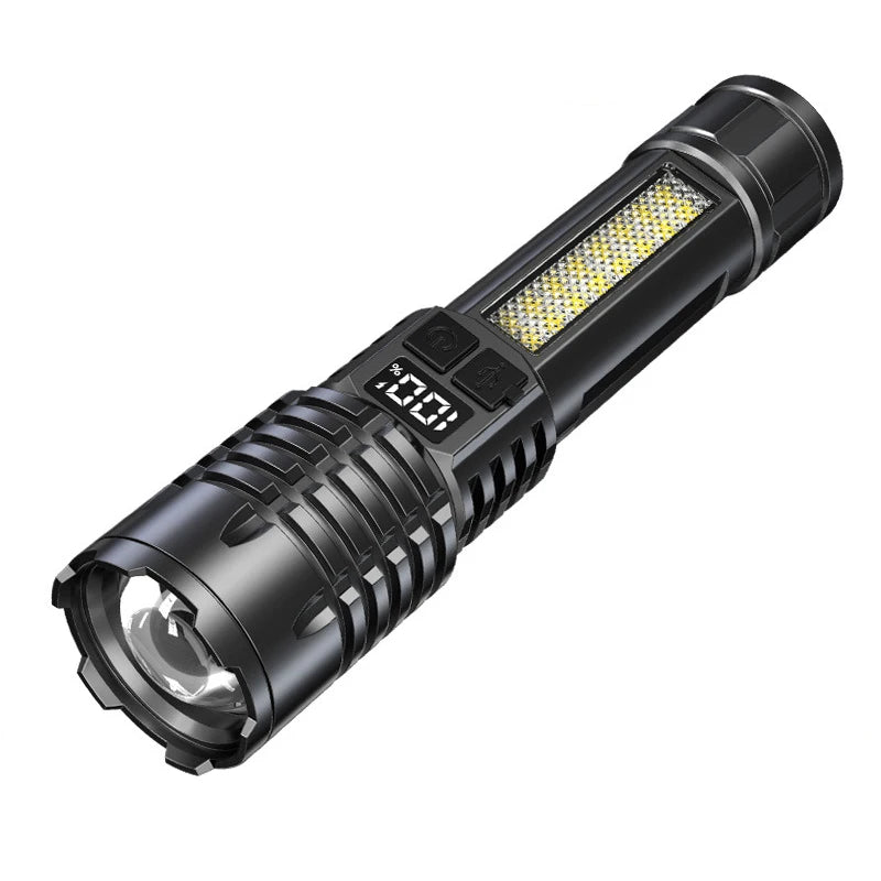 lampe poche led rechargeable zoom écran numérique 15w 100mètres noir texturé moderne