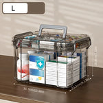boîte rangement médicaments transparente reutilisable poignée amovible compartiments bouteilles paquets moderne respectueux environnement