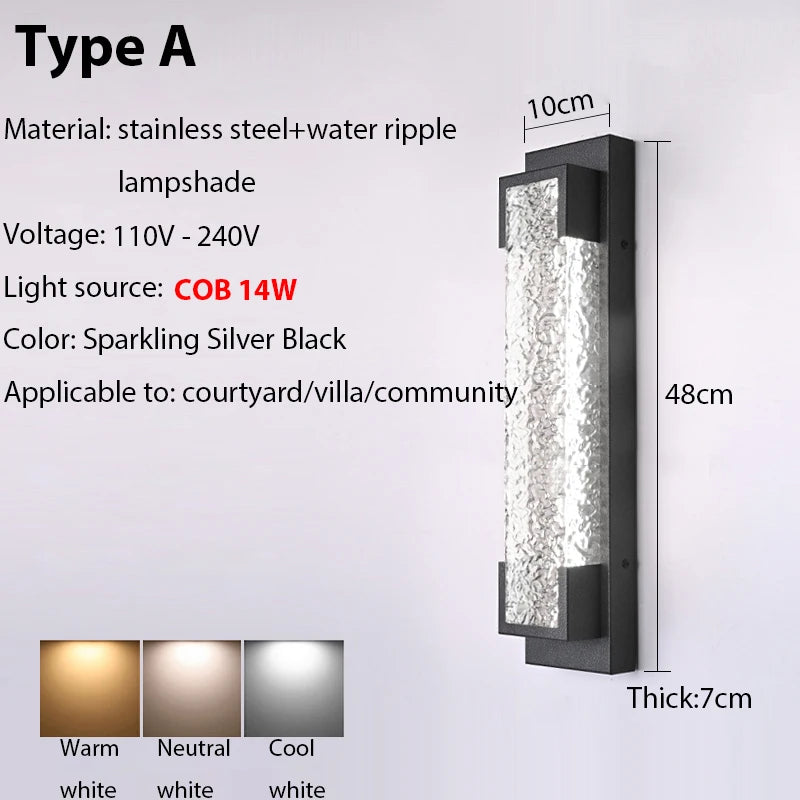 lampe murale led noire contemporaine acier inoxydable ondulée ip65 réglable triac 3000k 6000k