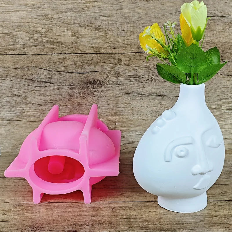 vase tête humaine stylisée moule silicone artifice fleurs jaune vertDecoration maison blanc mat rose