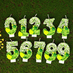 bougies numériques forme chiffres anniversaire verte blanche jaune feuilles