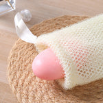 sac savon blanc rose maille fine ruban simple pratique douche