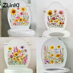 sticker adhésif moderne multicolore tournesol fleurs herbes sauvages décoration wc toilettes couvercle réfrigérateur illustration