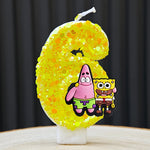 bougies forme chiffres spongebob patrick star anniversaire enfant decoration theme cartoon jaune orange blanc