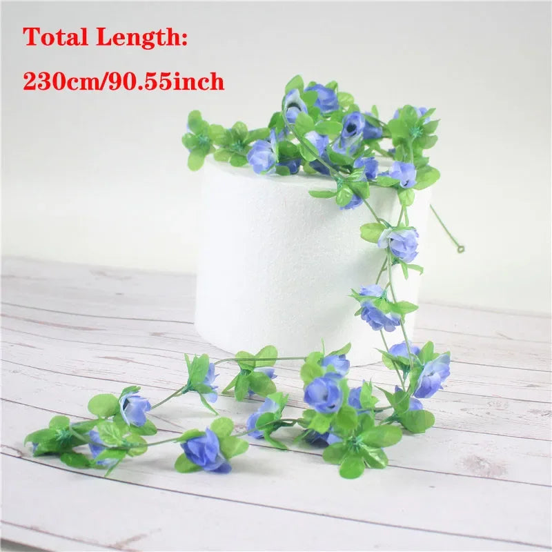 guirlande artificielle fleurs roses feuilles vertes décoration maison jardin mariage festive naturelle