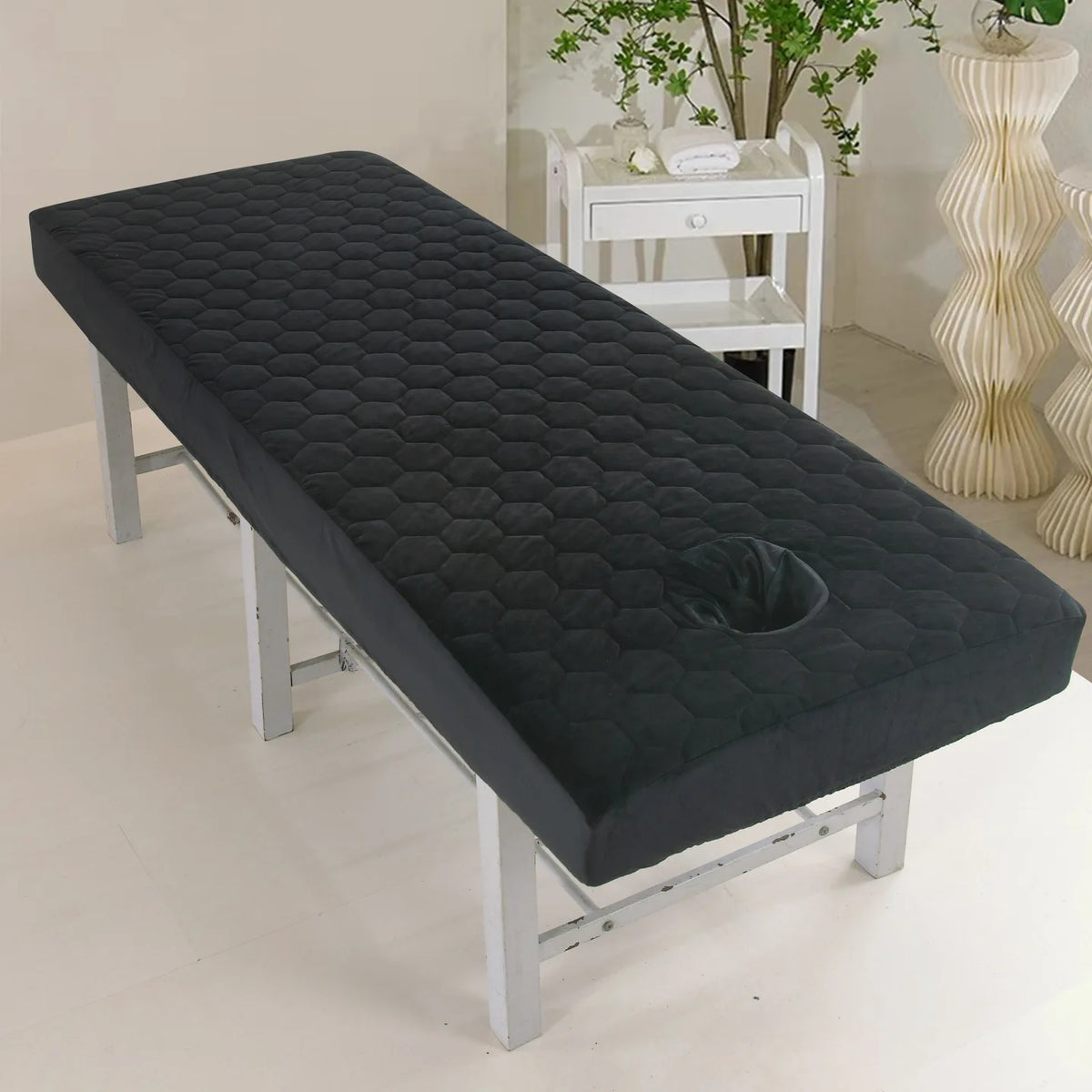 couvre lit massage lit adulte polyester motif hexagonal gris moderne