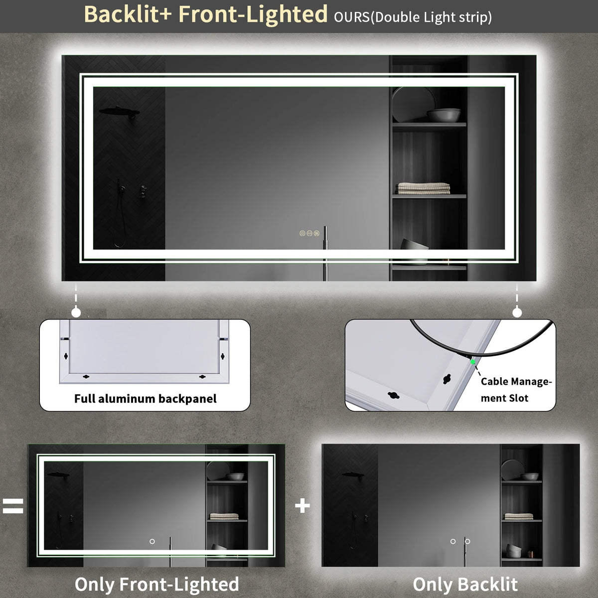 miroir lumineux moderne blanc mat anti buée éclairage led réglable tactile