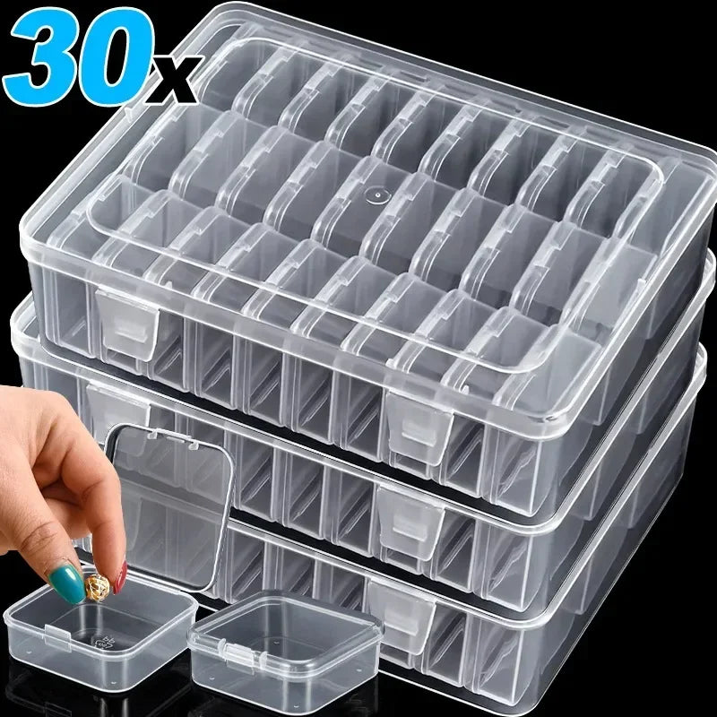 boîtes rangement bijoux transparentes compartiments clips blanches accessoires organisation pratique moderne