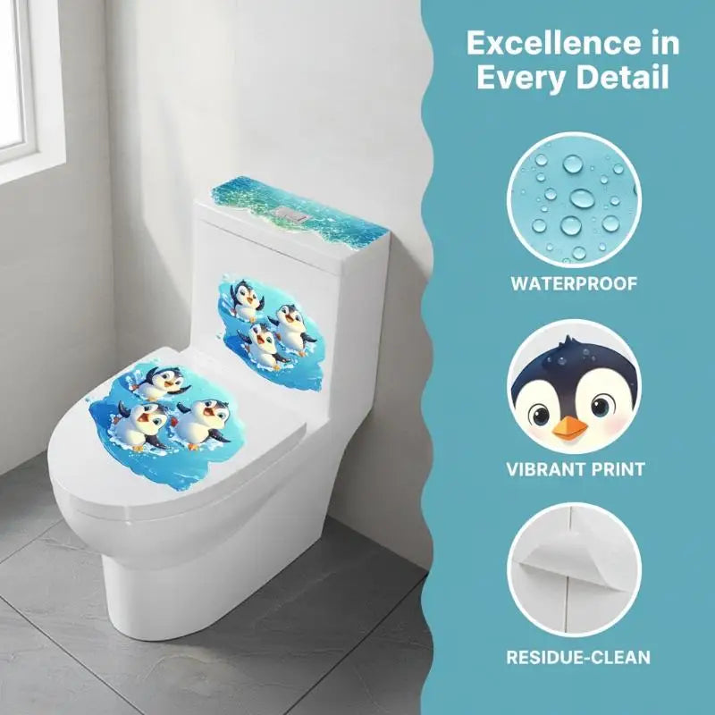 couvre siège toilette pingouins bleu blanc décoratif cartoon adhésif salle bain mignon moderne PVC