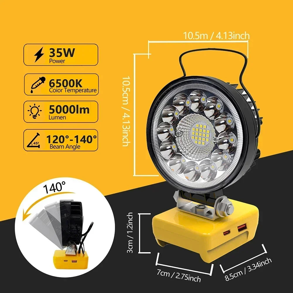 lampe travail led noir jaune 5000lm 35w clips usb moderne fonctionnelle