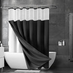 rideau douche moderne bleu clair imperméable double couche anneaux inox blanc opaquet gouttes d'eau