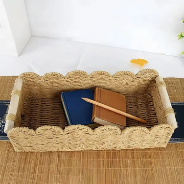 panier tressé rustique poignées bois beige naturel rangement artisanalintérieur décorationobjet