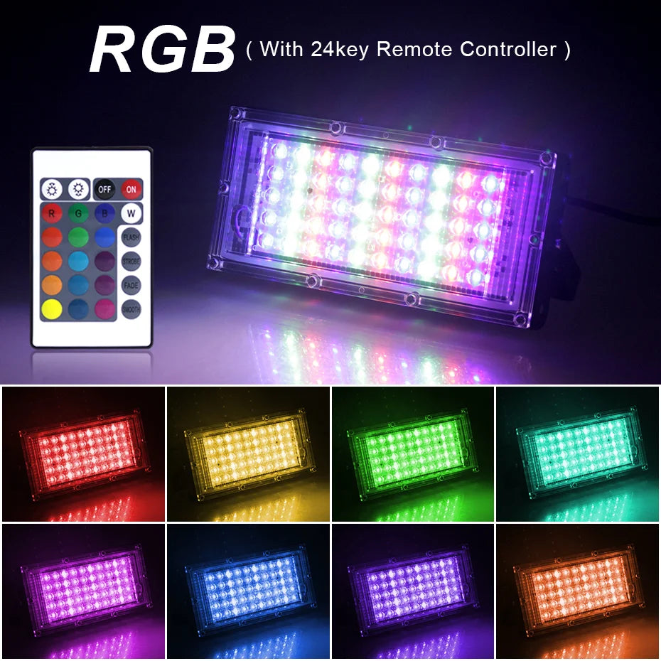 projecteur led rgb extérieur ip65 moderne télécommande 24touches 50w 100w 300w ledspotlight