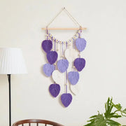 décoration murale macramé feuilles texturées bohème violet vert olive artisanal