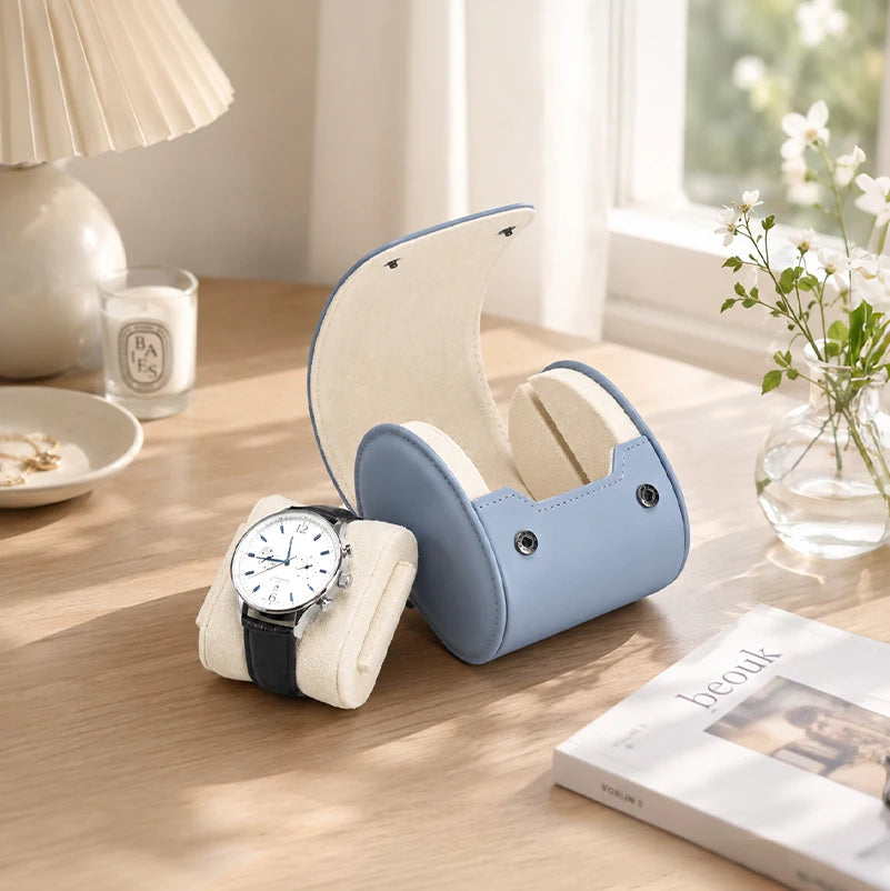 boîte montres cuir moderne gris clair bleu clair slots réutilisable respectueux environnement