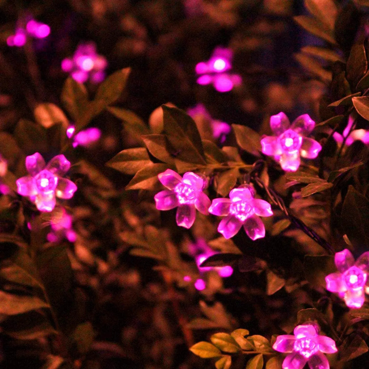 guirlande lumineuse solaire fleurs violettes décoration jardin extérieur étanche tringle boîte rangement