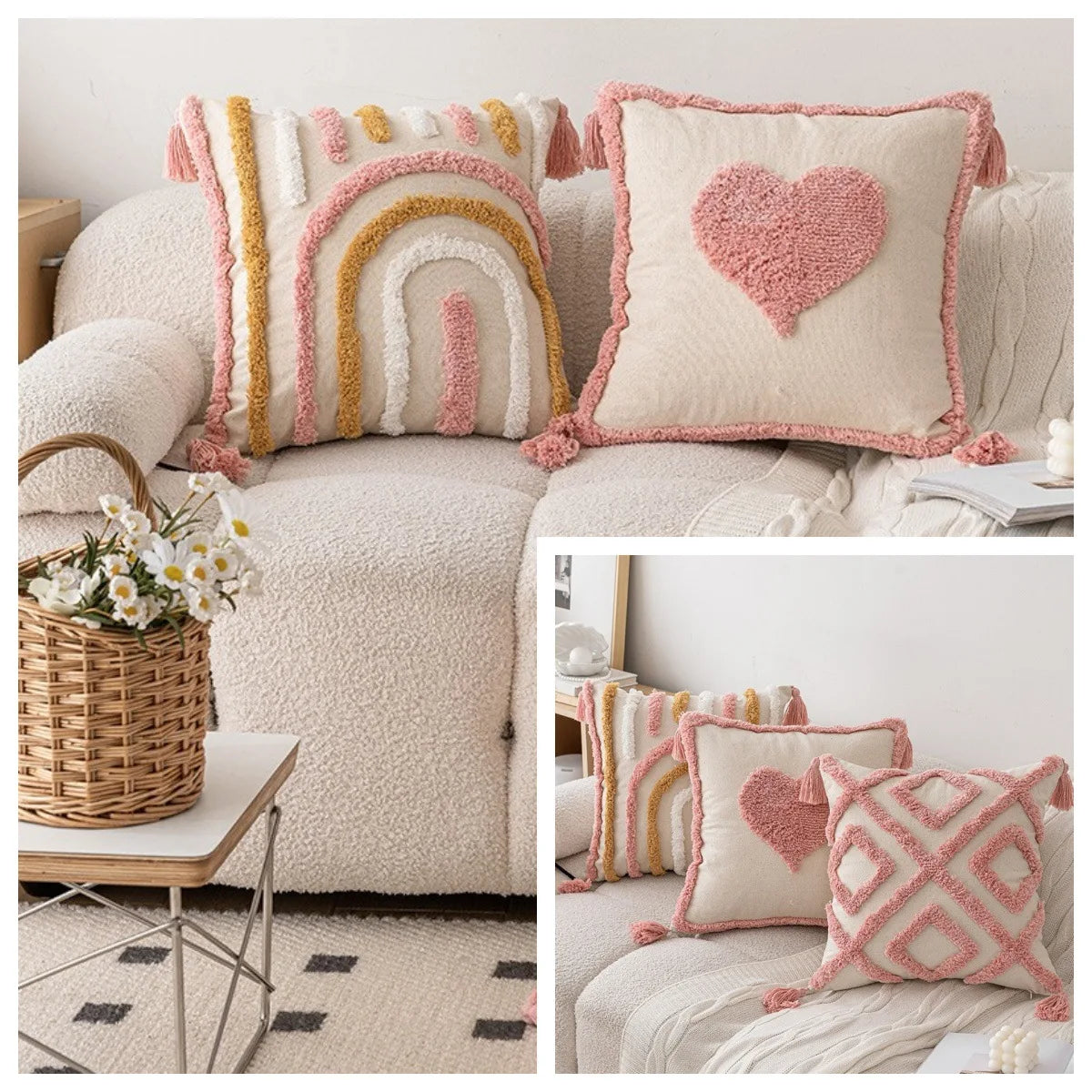 taies d'oreiller géométriques rose clair lit maison douces texturées non toxiques respectueux environnement adhésives