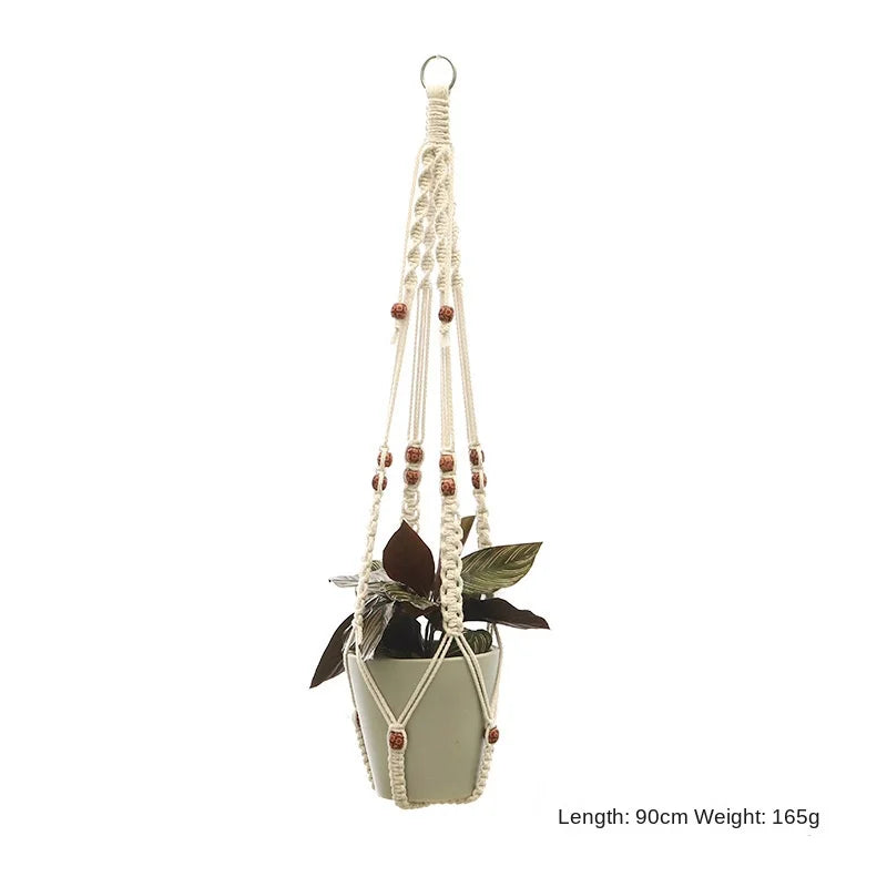 support plante suspendue macramé blanc artisanal anneaux métalliques pot inclusion 90cm 105cm 155cm