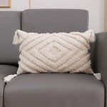 coussin carré géométrique blanc boho chic franges opaques décoration maison voiture