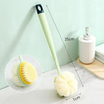 brosse bain pelucheuse douce moderne vert clair rose pâle jaune clair blanc fixée anneaux