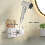 support mural moderne sèche cheveux brosse peigne rangement salle bain argenté gris blanc