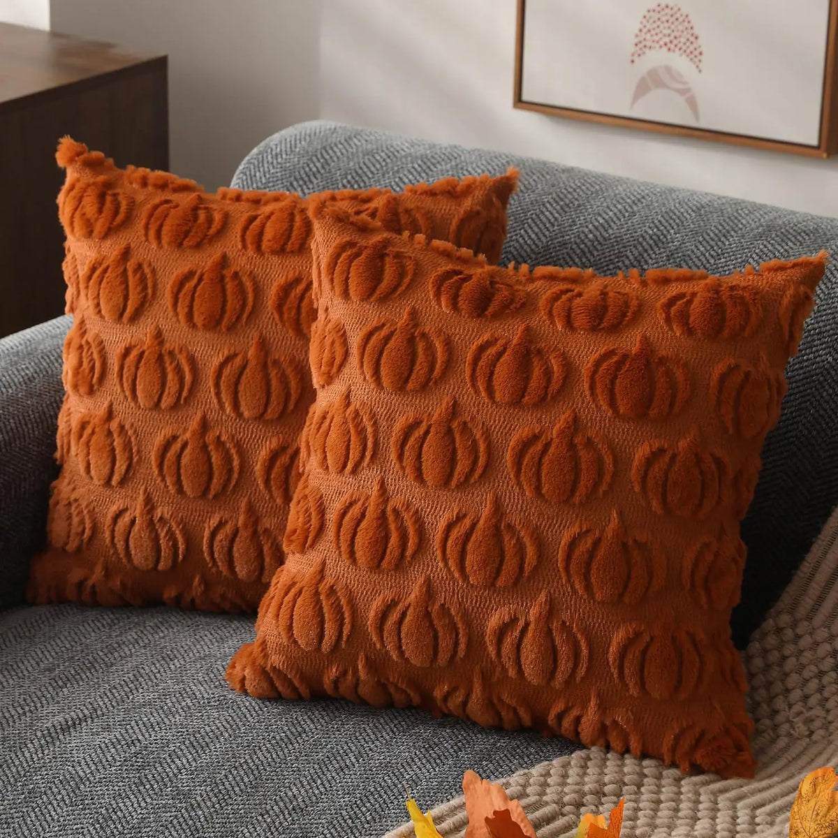 coussin carré orange citrouille automne décoration halloween zip invisible garnissage blanc polyester cotton