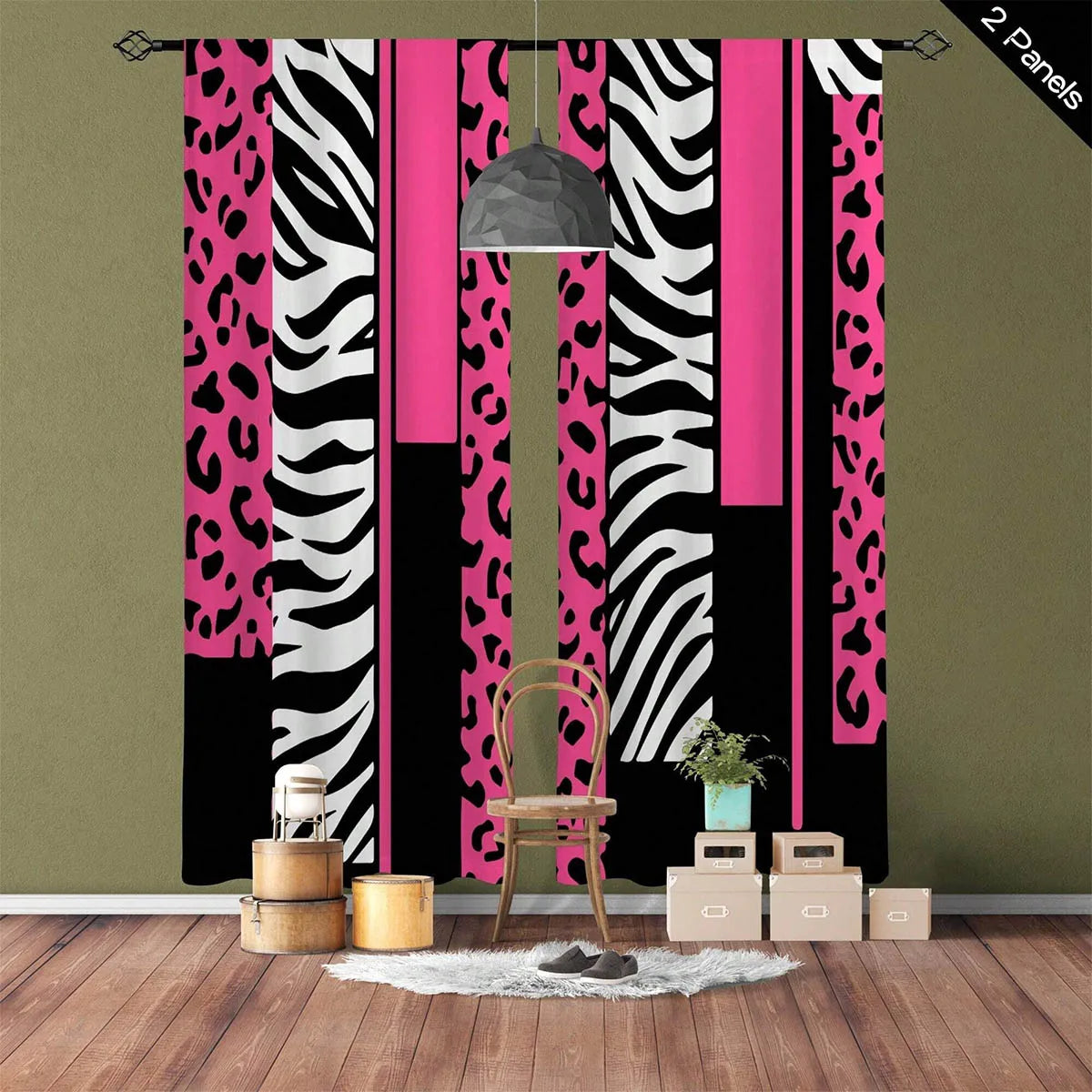 rideau léopard moderne noir blanc rose fenêtre polyester zèbre opacité decoration chambre salon cuisine