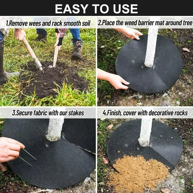 tapis protection arbre noir non tissé épais résistant dégradable 32cm 27cm 25cm 15cm fixations