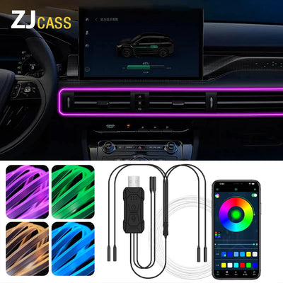 Bande LED néon RGB installée dans l'habitacle d'une voiture avec éclairage bleu
