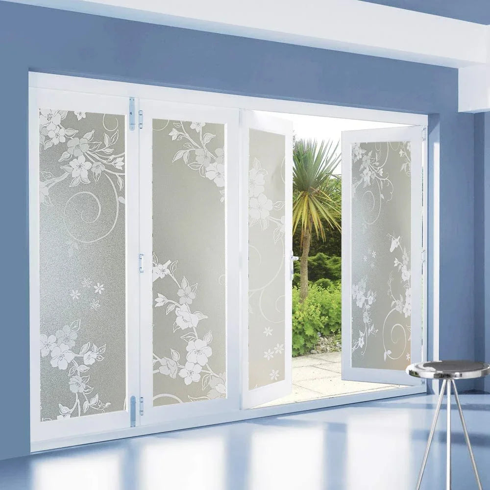 Film fenêtre décoratif floral adhésif moderne gris translucide motifs végétauxOpaque Blanc Feuilles