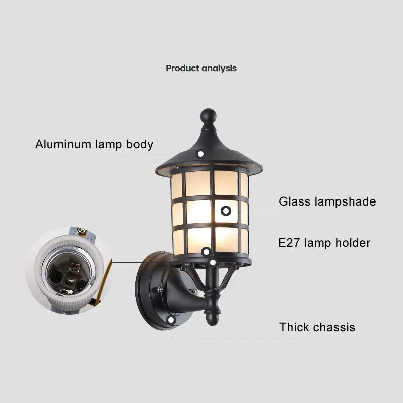 lampe murale classique noire verre transparent aluminium châssis épais cuisine chambre coucher salle manger