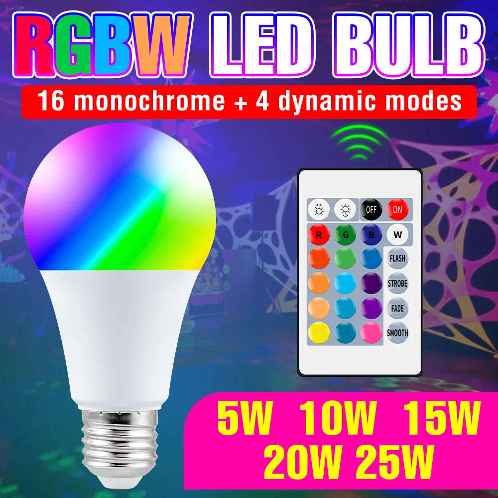 ampoule led rgb 25w e27 blanc multicolore transparente moderne télécommande 24touches lumière ambiance chambre