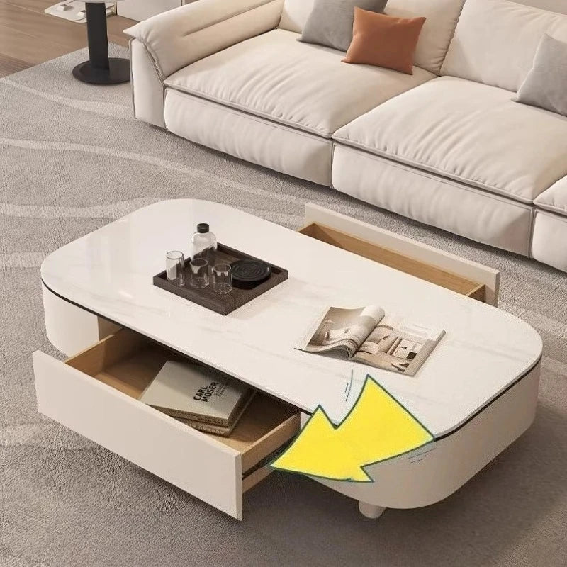 table basse moderne rectangle bois blanc noir tiroirs plateau amovible minimaliste italien
