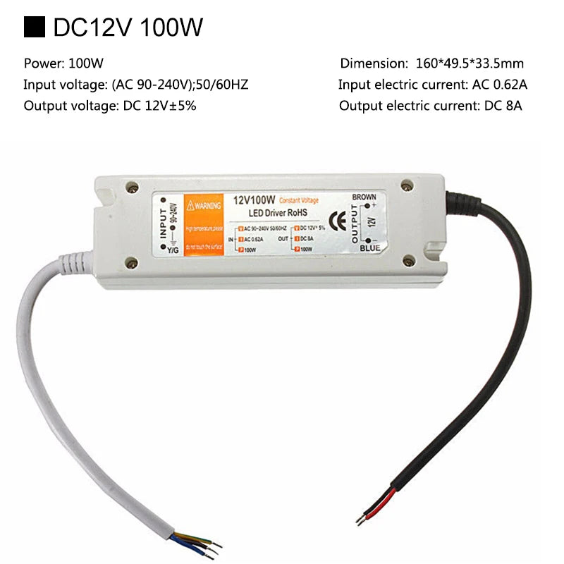 transformateurs led 12v 18w 28w 48w 72w 100w blanc bleu rouge noir industriels modernes