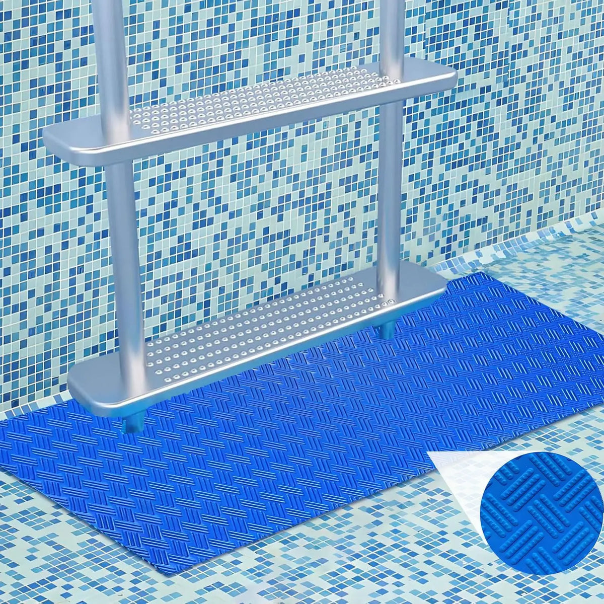 tapis antidérapant bleu texture rectangles piscine sécurité escalier sol bleu blancintérieur