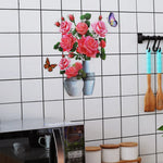 sticker mural 3d moderne fleurs papillons rose beige noir opaque chambre coucher PVC