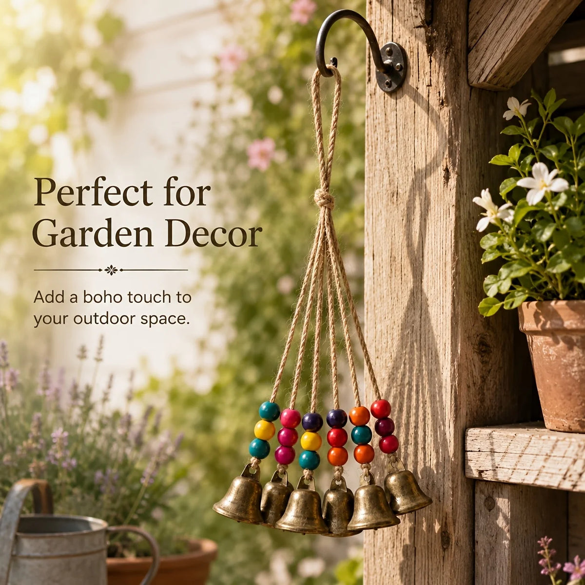 cloches boho bronze bois multicolores décoration suspendue patio maison rustic