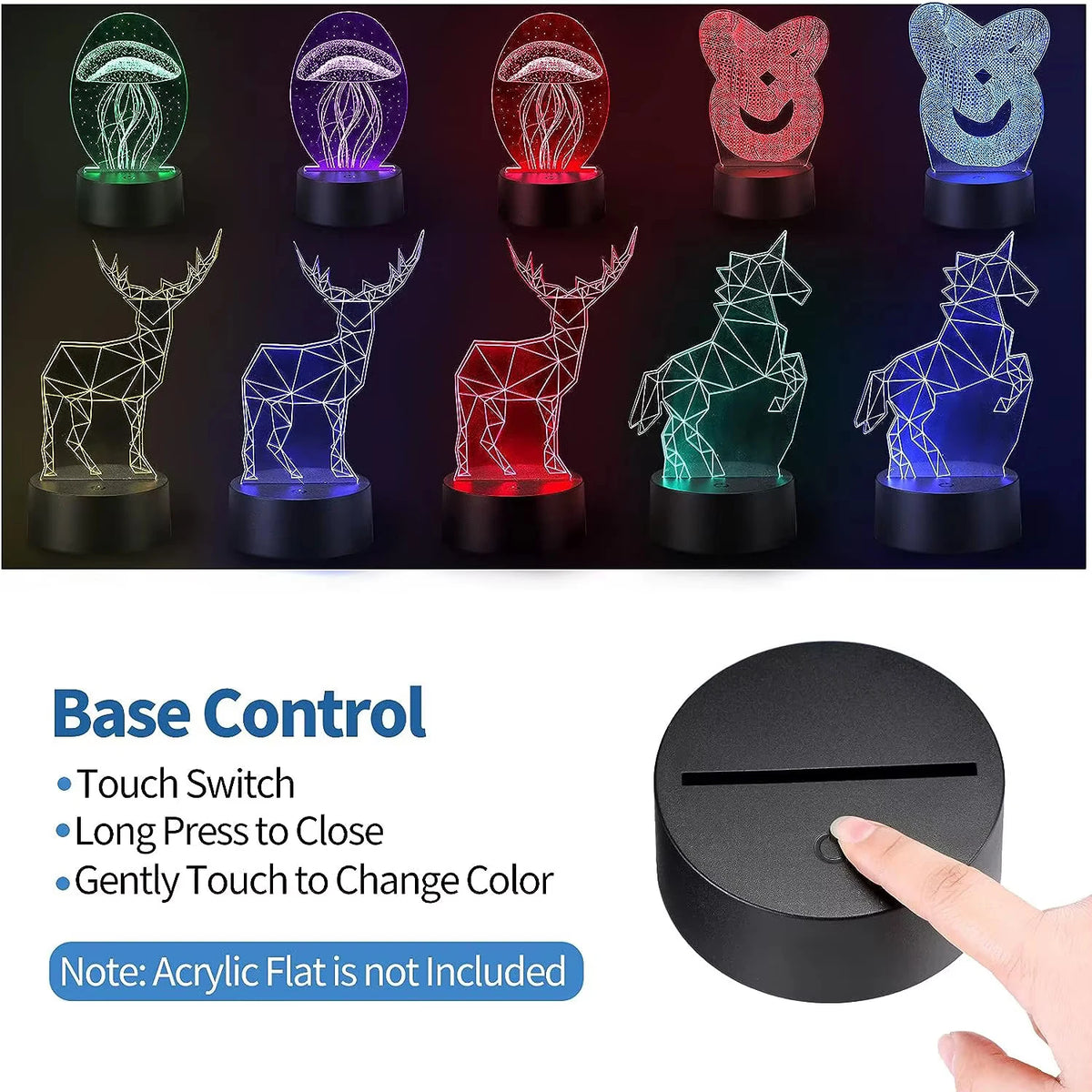 base lampe nuit 3d cracked noir moderne télécommande câble usb batteries aa led veilleuse