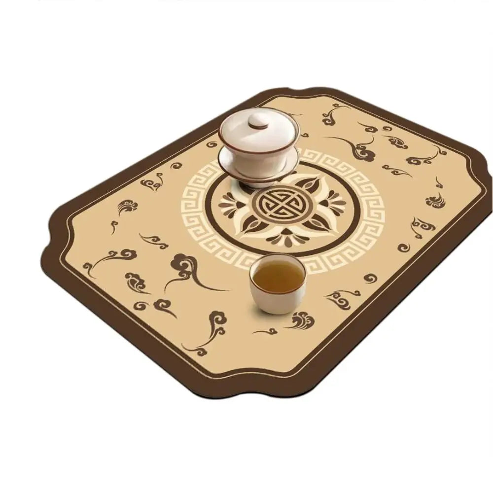 tapis table art traditionnel fleurs oiseaux bleu clair beige brun