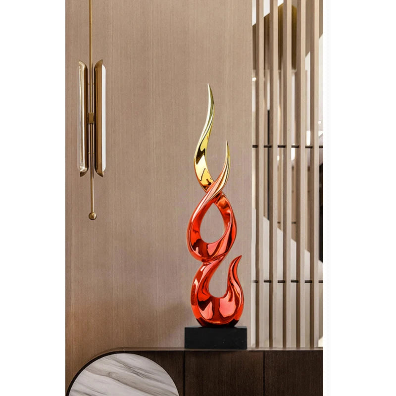 sculpture abstraite moderne rouge or argent noir torsadée fluidesDecoration intérieure résine haute qualité