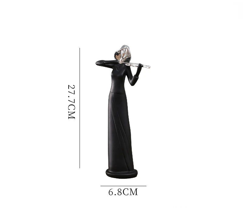statue musicien moderne abstraite saxophone guitare noire décoration intérieure couple instrumental résine opaque base