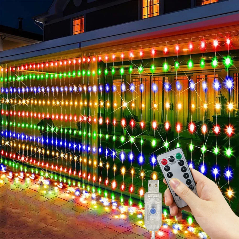 rideau lumineux led multicolore moderne 300 leds 3x3m télécommande usb