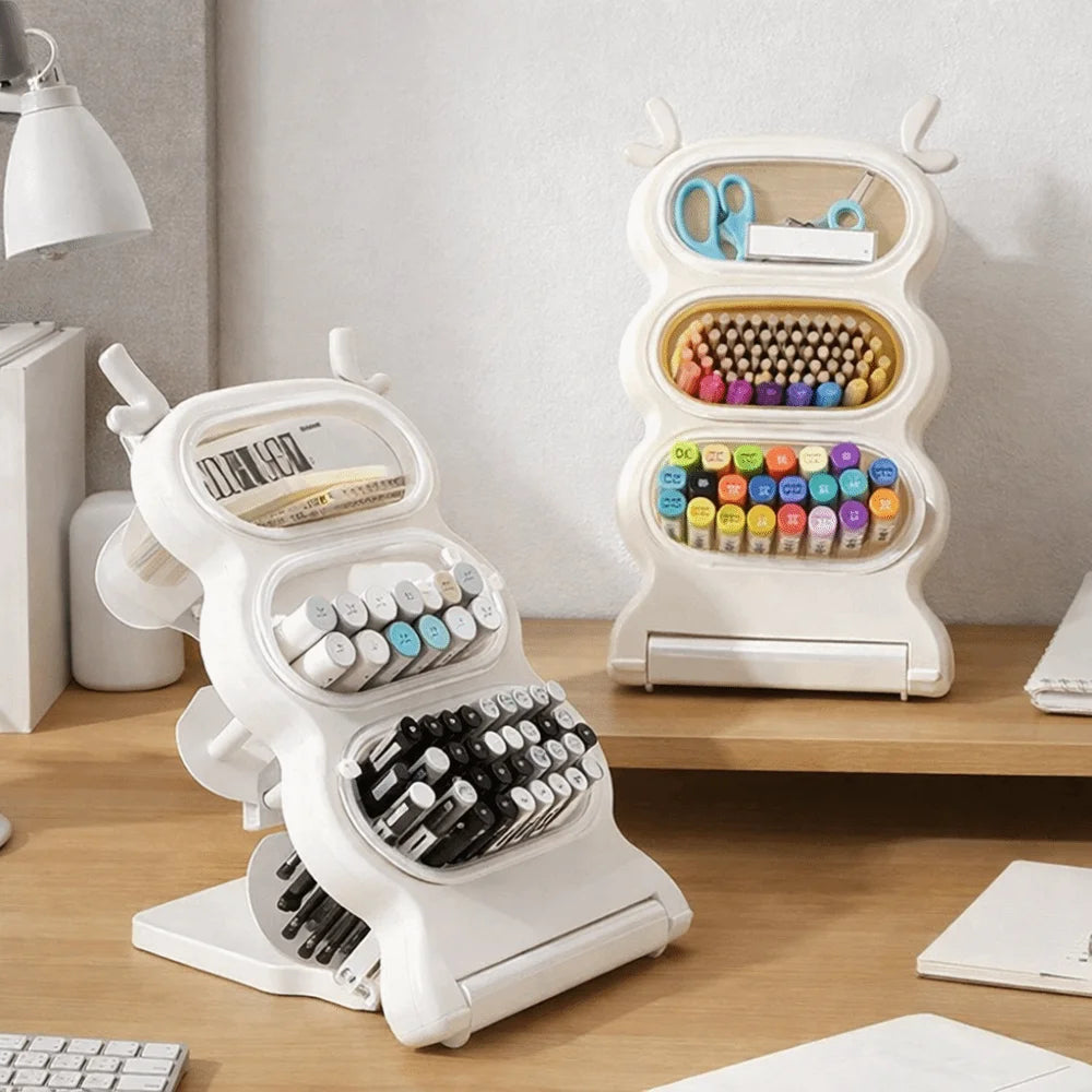 organisateur multinefs renne blanc beige compartiments transparents stylos crayons feutres ciseaux rangement multifonctionnel