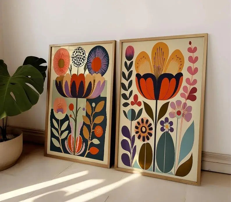 affiches murales modernes impressions toile fleurs stylisées rectangle vertical combiné trois images sans cadre