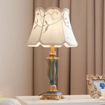 lampe table classique vintage abat jour tissu floral brodé couleur or bleu turquoise beige