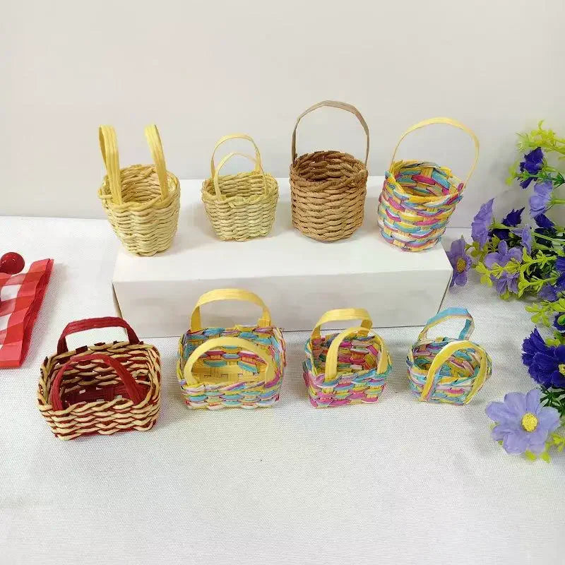 panier tissage osier naturel poignées traditionnel maison poupée décoration nécessité quotidienne miniature fleur transporte
