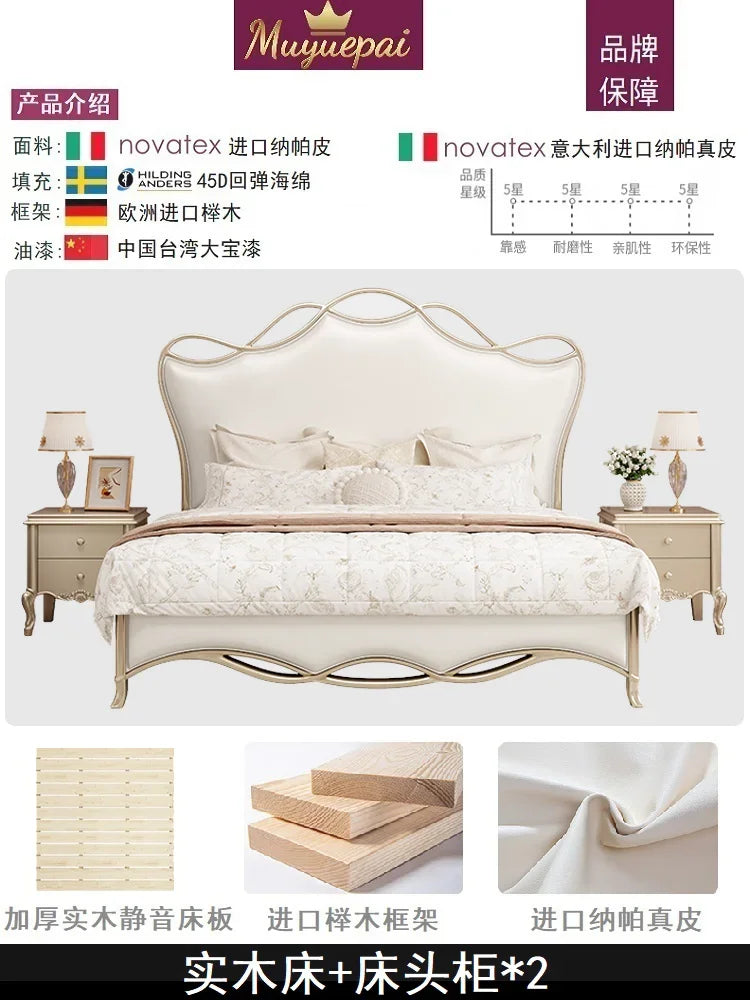 lit double cadre bois blanc détails dorés classique luxe chambre moderne meuble maison