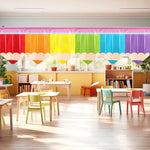 rideaux polyester crayon motif anniversaire retour école moderne enfantin jaune rose blanc