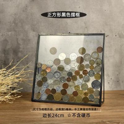 cadre photo moderne or transparent hexagonal chaîne collection monnaies photos spécimens